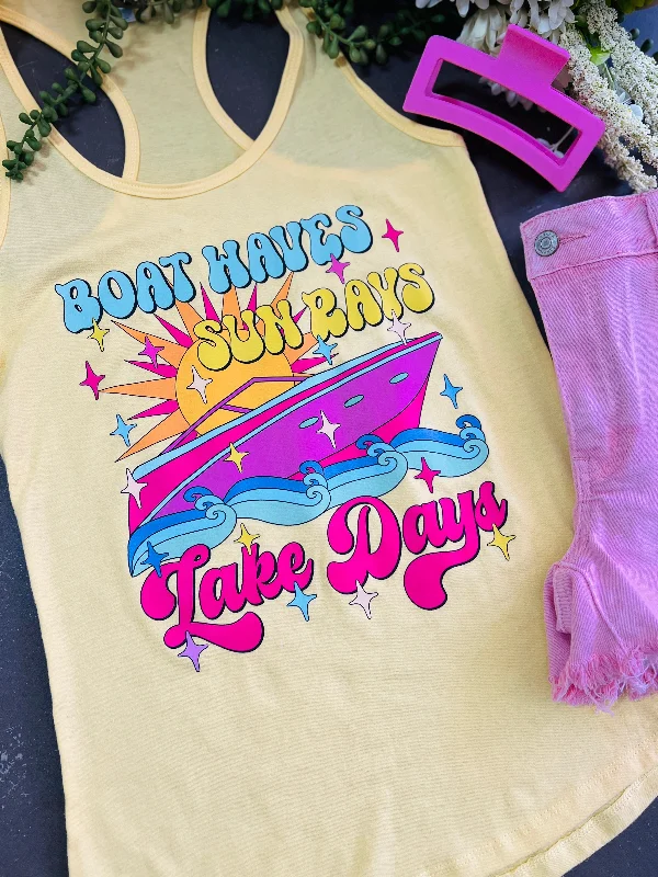 Boat Waves Lake Days Yellow Racer Back Tank*Outdoor tank