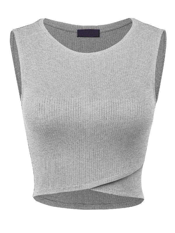 Women Sleeveless Sexy Round Neck Rib Crop Tank Top Tee (FWT1084)Trail tee