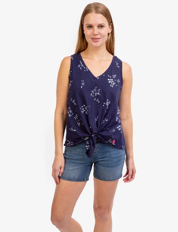 FLORAL V-NECK FRONT TIE TANK TOPTrail jacket