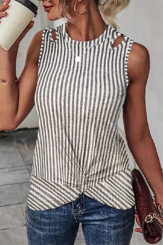 Gray Striped Cutout Twist Front Tank TopRunning hoodie