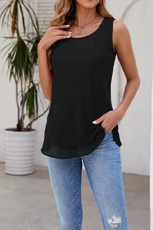 Solid Color Ruffle Hem Tank TopRunning tee