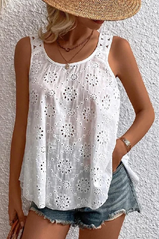 White Eyelet Embroidery Tank TopWaterproof hoodie