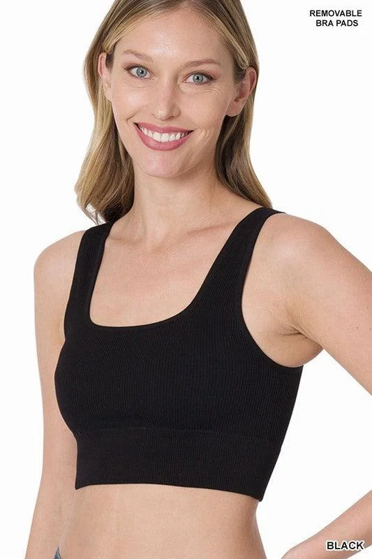 Women's ribbed square cropped tank top in blackAthletic singlet