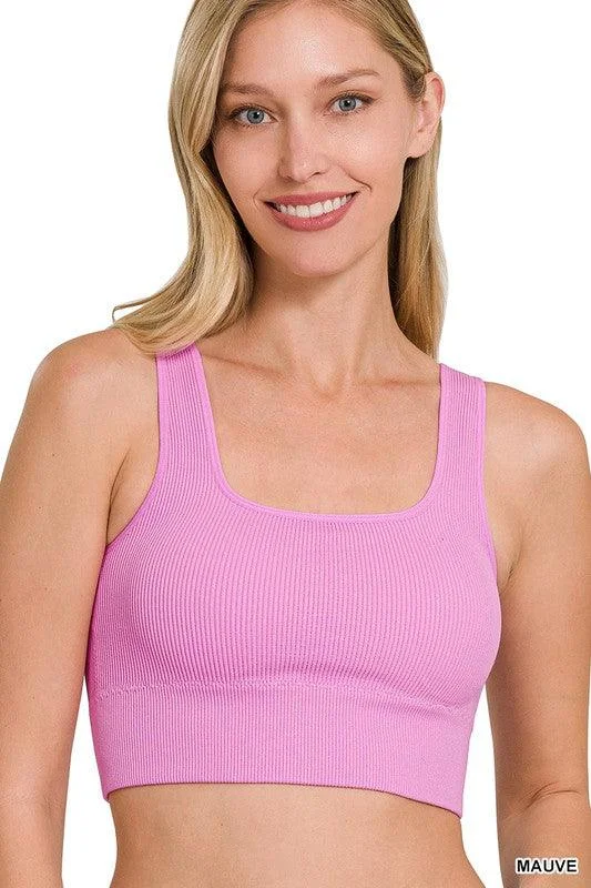 Women's ribbed square cropped tank top in MauveTraining vest