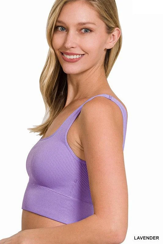 Women's ribbed square cropped tank top in LavenderRunning vest