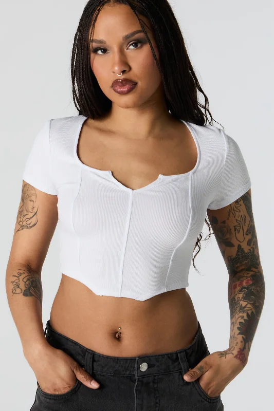 CroptopplatformRibbed Corset Short Sleeve Crop Top