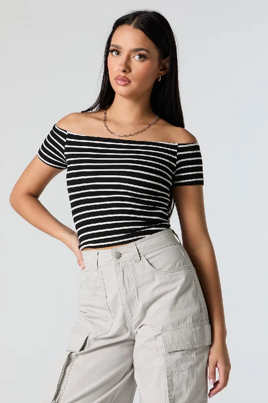 CroptoptraditionsRibbed Off Shoulder Crop Top