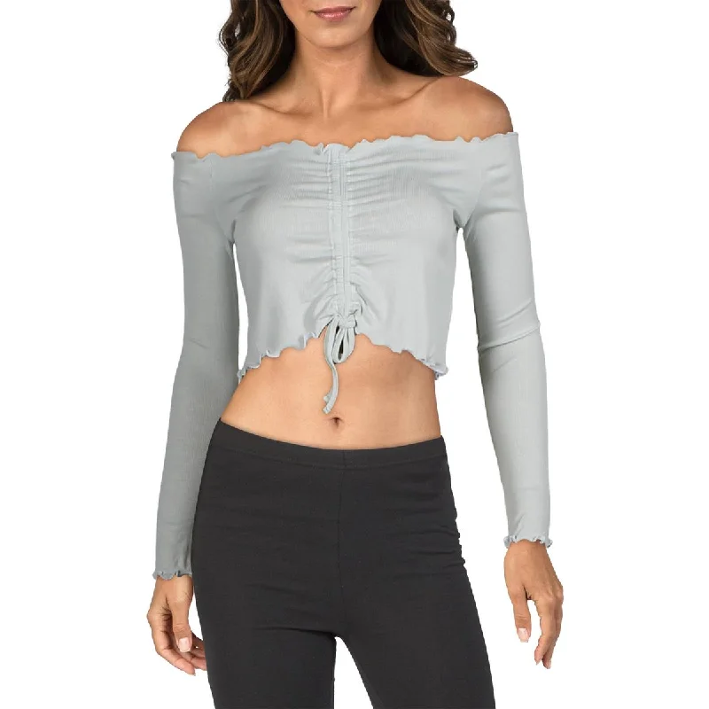 CroptopmobileCallipygian Womens Off-The-Shoulder Tie Crop Top