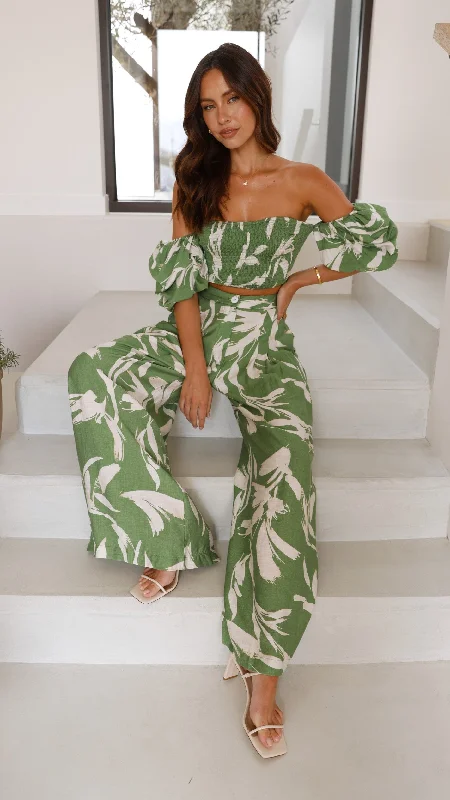 CroptopheritageCallison Crop Top and Pants Set - Green Print