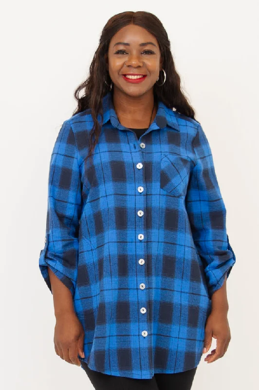 TunicTopValleyCeline Tunic, Neptune Plaid, Cotton