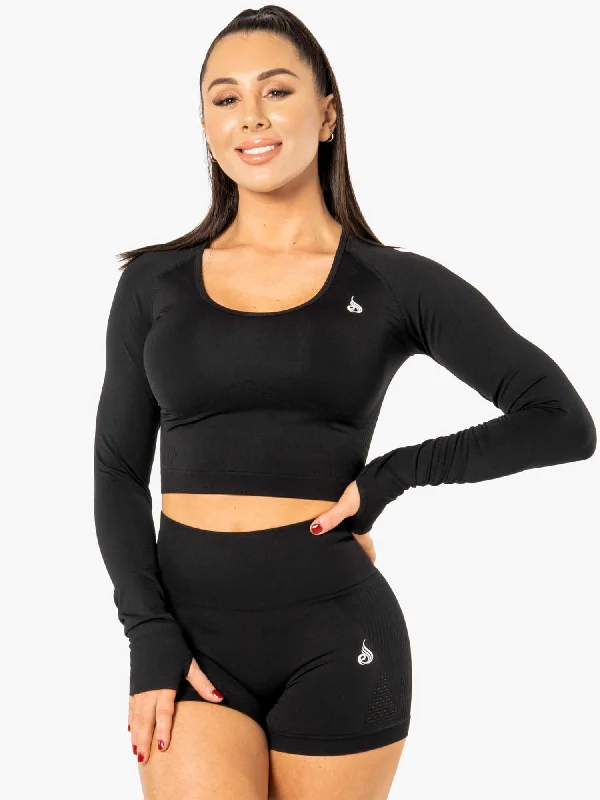 CroptopfutureElectra Seamless Long Sleeve Crop Top - Black