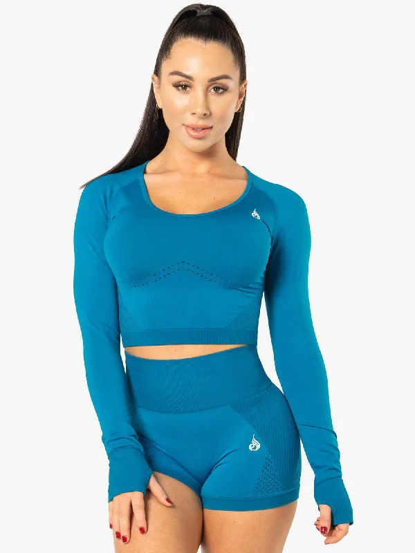 CroptoparElectra Seamless Long Sleeve Crop Top - Electric Blue