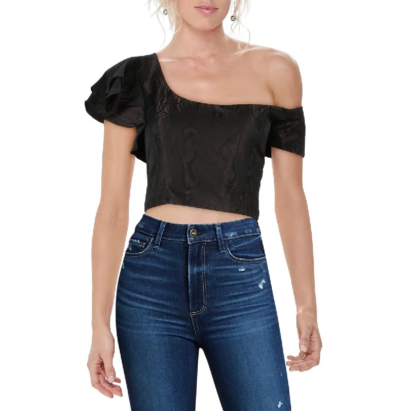 CroptopfutureFlor et.al Jackson Women's Ruffled One Shoulder Moire Crop Top