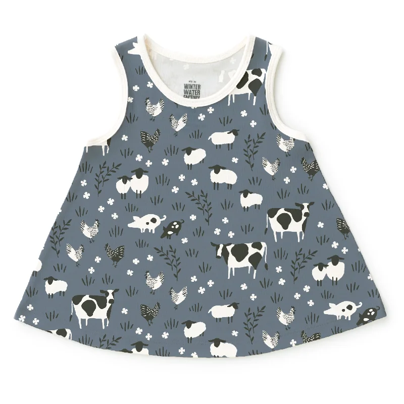 TunicTopPhoenixIris Baby Tunic - Farm Animals Slate Blue