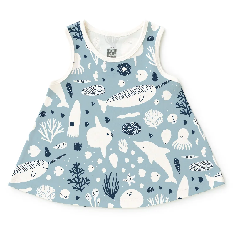 TunicTopLeviathanIris Baby Tunic - Sea Creatures Pale Blue & Navy