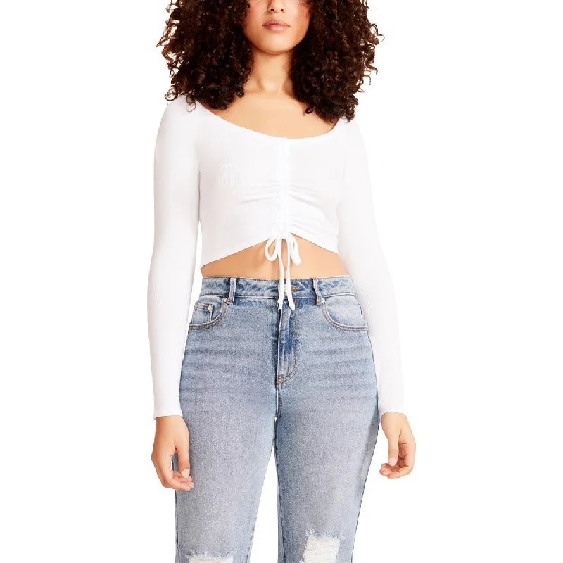 CroptopgameMadden Girl Women's Ruched Tie Front Long Sleeve Crop Top