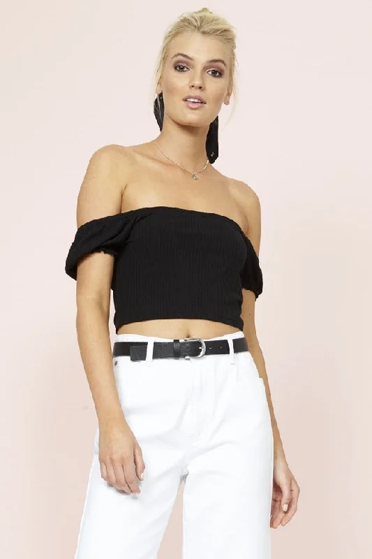 CroptoplegendMinkPink PRAIRIE RIB CROP TOP - Black