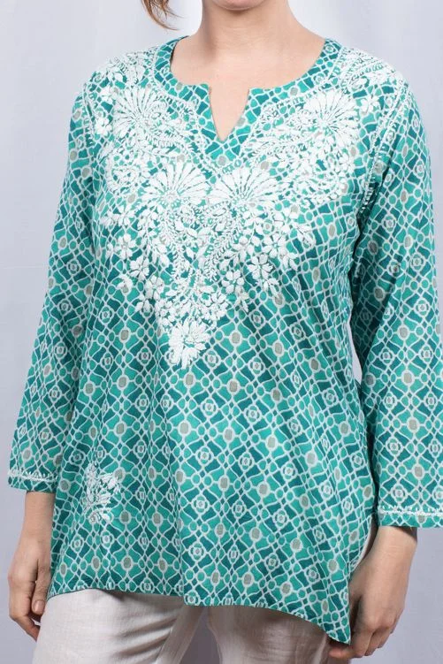 TunicTopInfinityPine Green Tunic w/ White Embroidery