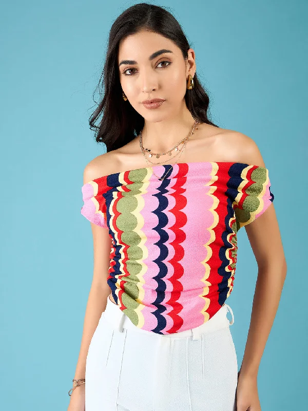 CroptopdyePrinted Cotton Stretchable Draped Crop Top