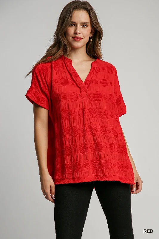 TunicTopStrataRed Swiss Dot Cotton Jacquard Tunic