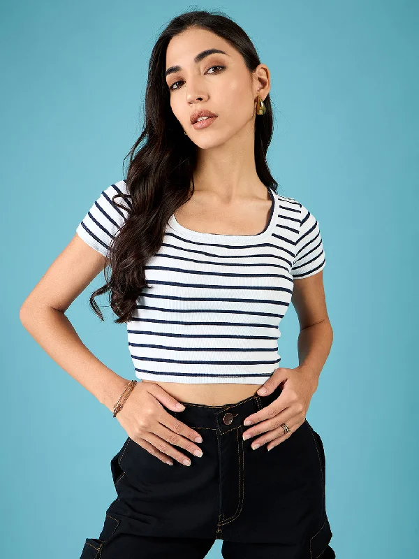 CroptoplinenStretchable Ribbed Half Sleeve Crop Top