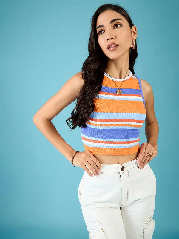 CroptopcashmereStretchable Ribbed Sleeveless Crop Top