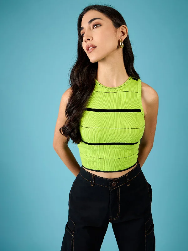 CroptopfanStretchable Ribbed Sleeveless Crop Top