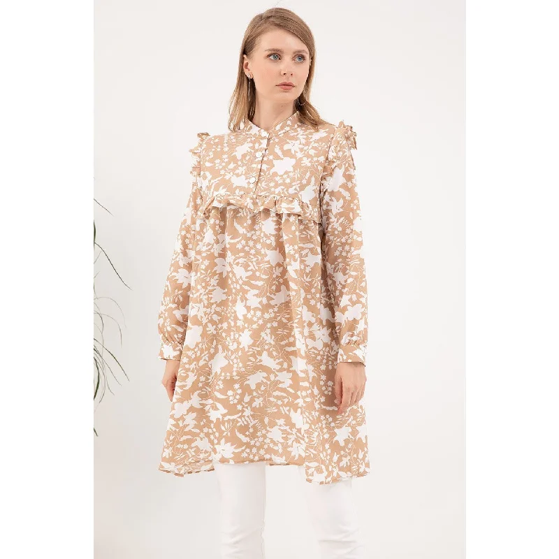 TunicTopRubyBeige Floral Patterned Tunic