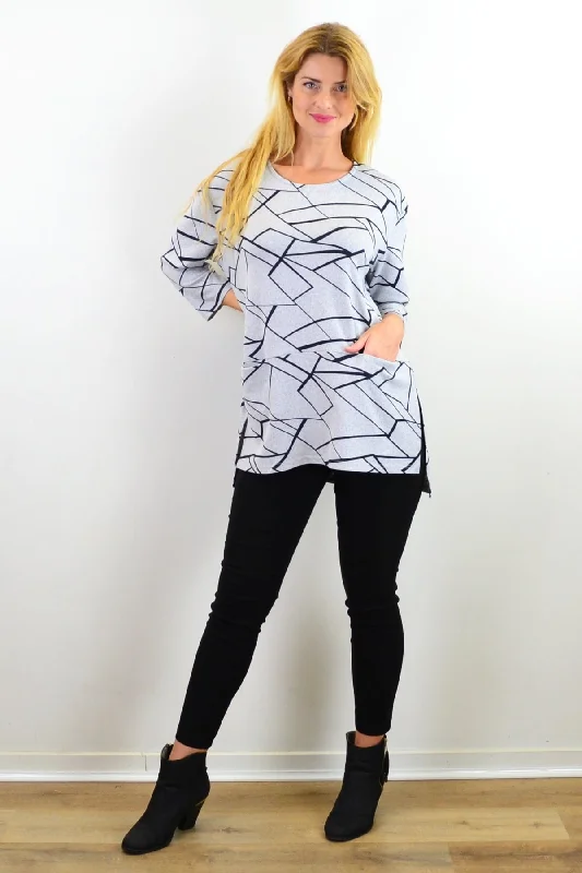 TunicTopRubyAbstract Lines Print Tunic Top