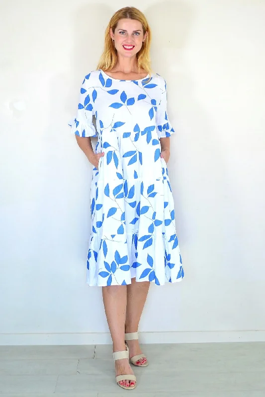 TunicTopCoralBlue Leaf Print Shift Tunic Dress