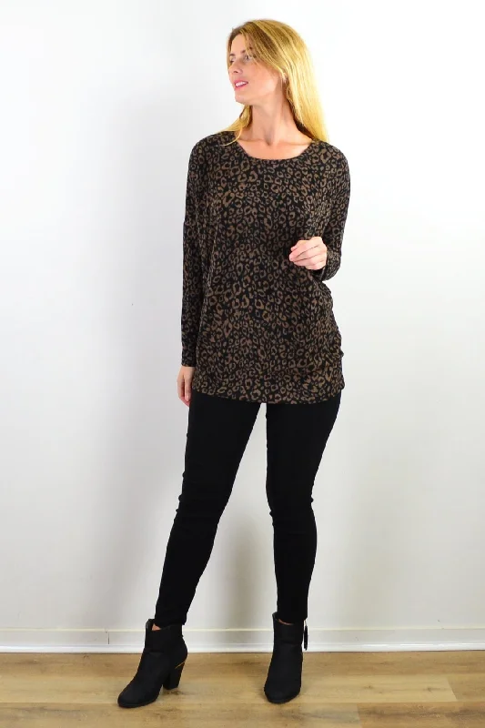 TunicTopSapphireDark Brown Animal Print Tunic Top