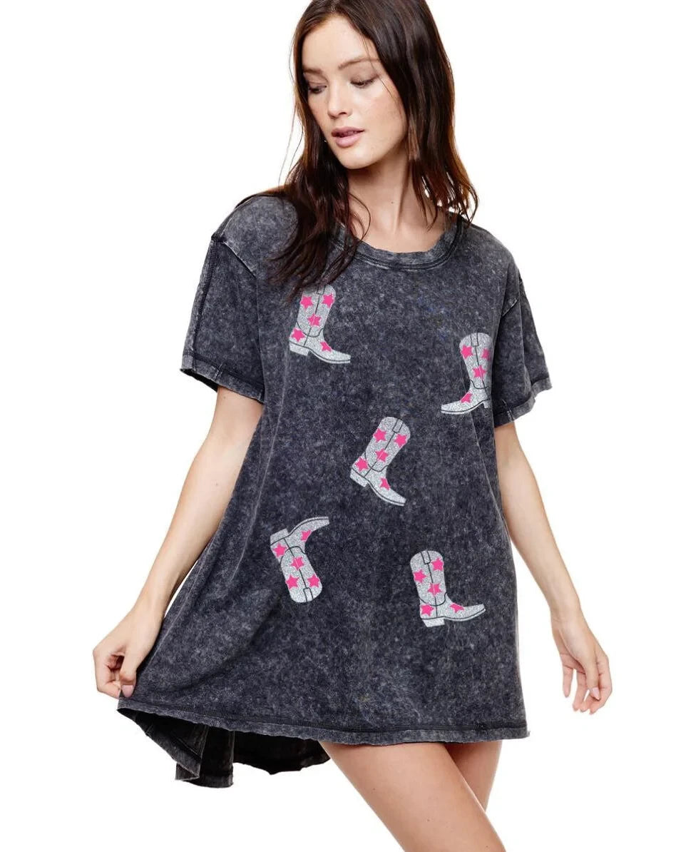 TunicTopSolarMetallic Cowboy Boots Graphic Tunic Top