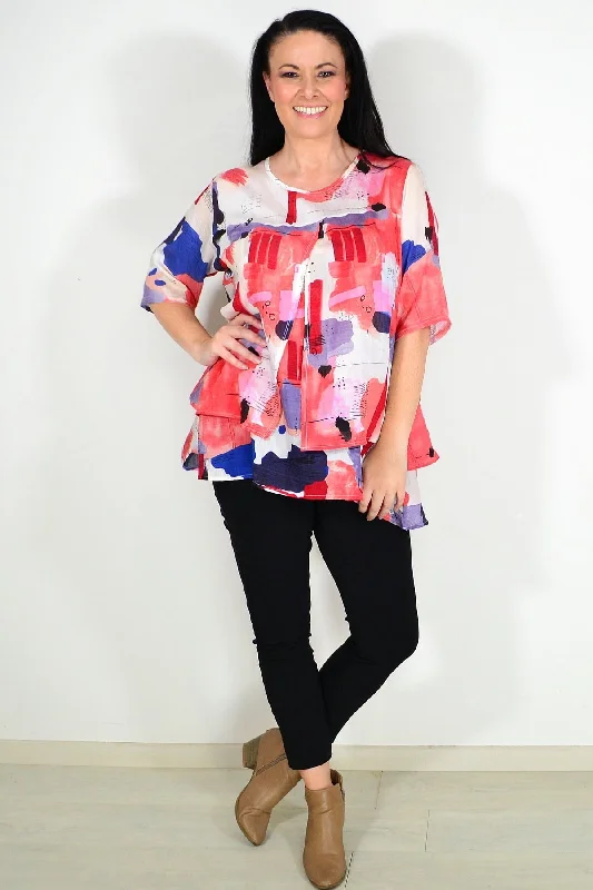 TunicTopTideRed Layered Abstract Tunic Top