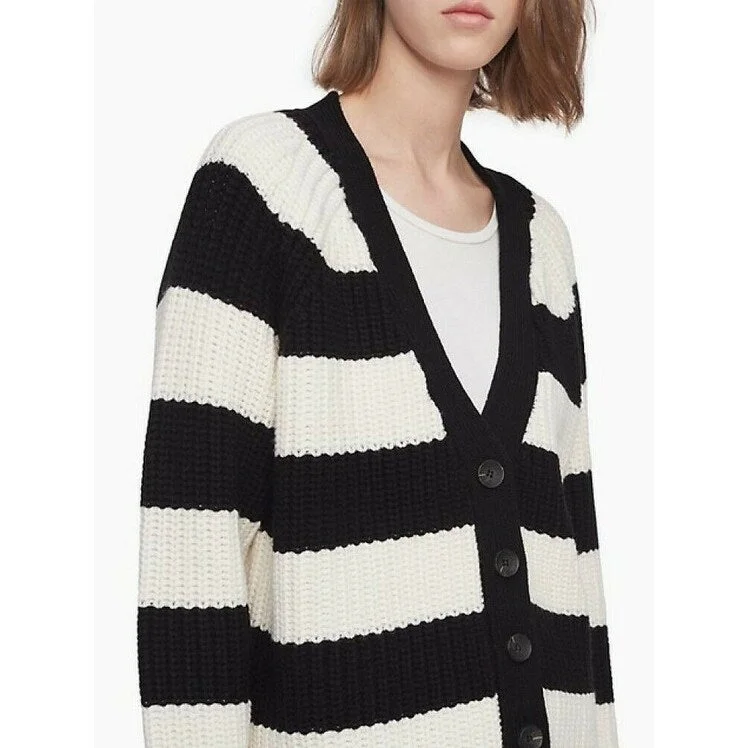 Calvin Klein Women's Striped Cardigan White Size Medium