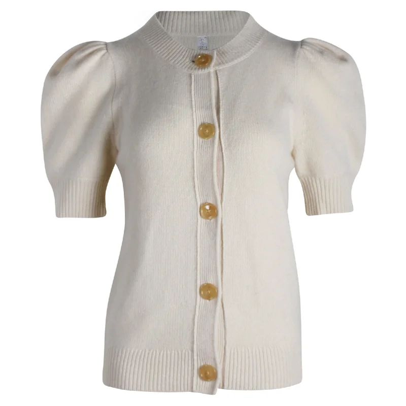 Chloe Iconic Puff-Sleeved Cardigan in Cream Cashmere