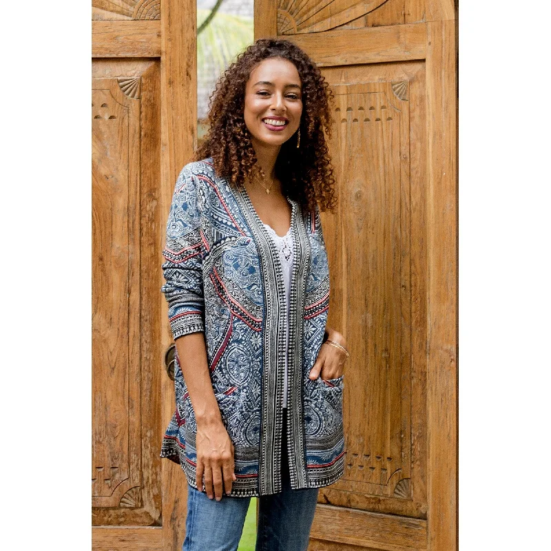 Novica Handmade Blue Cathedral Jacquard Knit Cardigan