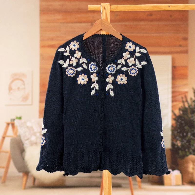 Novica Handmade Garden Bloom Crocheted And Hand-Embroidered And Cotton Cardigan