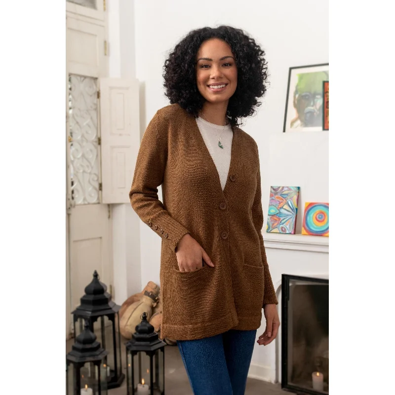 Novica Handmade Ginger Fleece Blend Cardigan Sweater