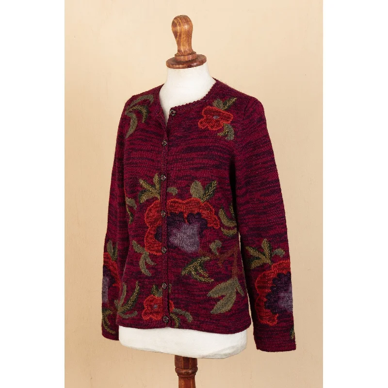 Novica Handmade Royal Flower Art-Knit Cardigan