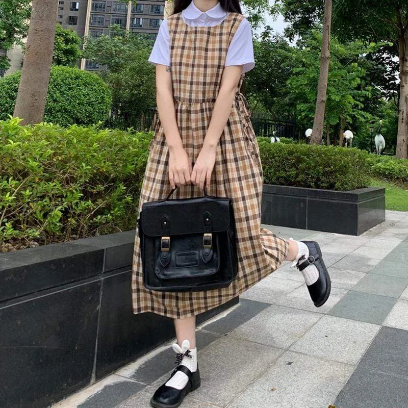 Women's Cute High-waisted Retro Plaid Dresses